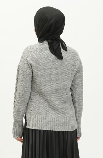 Pull en Maille à Fente 4376-01 Gris 4376-01