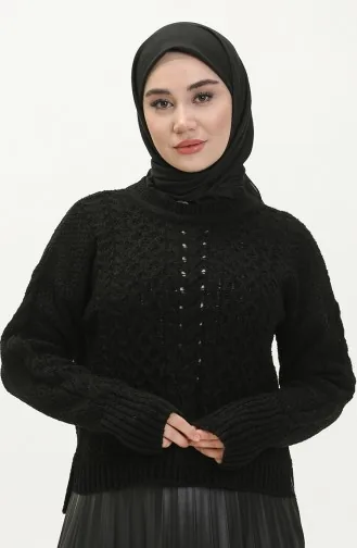 Triko Yanı Yırtmaçlı Kazak 4376-02 Siyah