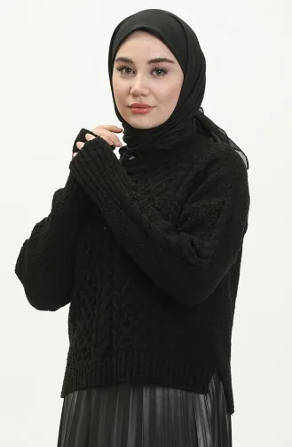 Triko Yanı Yırtmaçlı Kazak 4376-02 Siyah