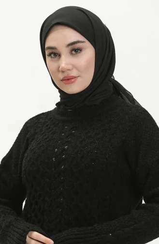 Triko Yanı Yırtmaçlı Kazak 4376-02 Siyah