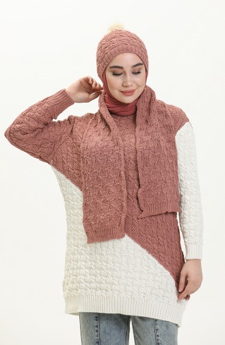 Three Piece Knitwear Set 80049-01 Dusty Rose Ecru 80049-01