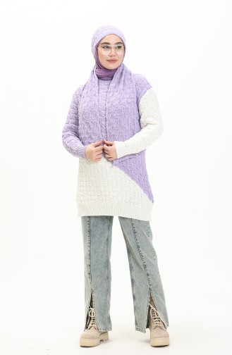 Three Piece Knitwear Set 80049-03 Lilac Ecru 80049-03