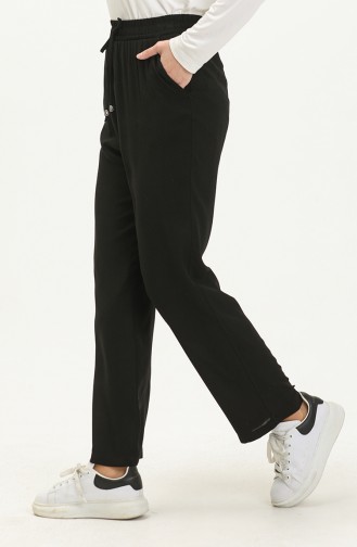 Pantalon avec Poche à Taille Élastique 6107C-03 Noir 6107C-03