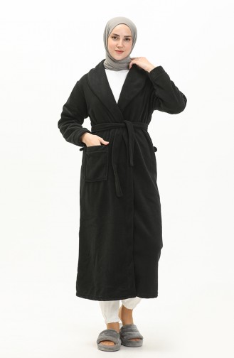 Fleece Belted Dressing Gown 00010-02 Black 00010-02