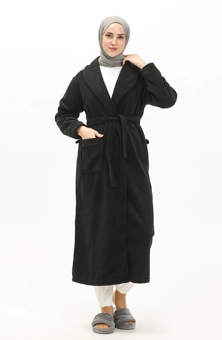 Robe de Chambre en Polaire avec Ceinture 00010A-01 Gris 00010A-01