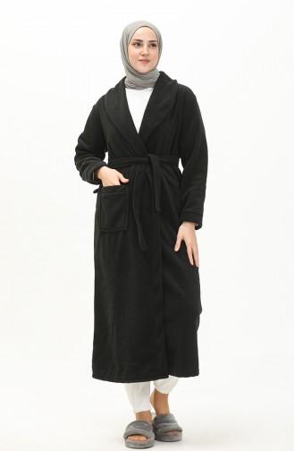 Fleece Belted Dressing Gown 00010-02 Black 00010-02