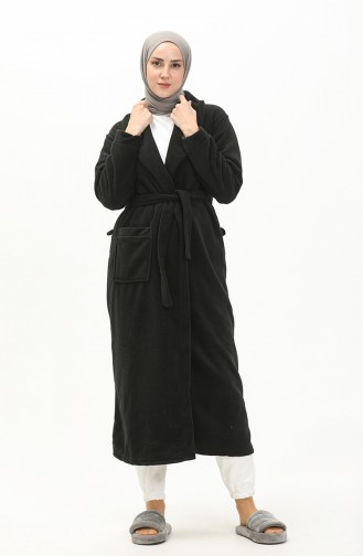 Fleece Belted Dressing Gown 00010-02 Black 00010-02