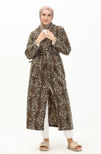 Morgenmantel aus Fleece mit Leopardenmuster und Gürtel 00010A-02 Nerz 00010A-02