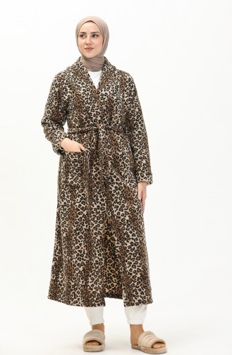 Morgenmantel aus Fleece mit Leopardenmuster und Gürtel 00010A-02 Nerz 00010A-02