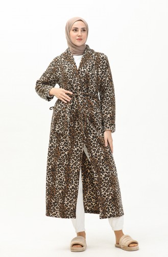 Morgenmantel aus Fleece mit Leopardenmuster und Gürtel 00010A-02 Nerz 00010A-02