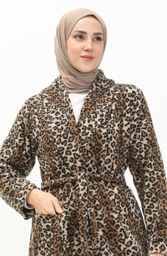 Morgenmantel aus Fleece mit Leopardenmuster und Gürtel 00010A-02 Nerz 00010A-02