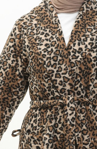 Morgenmantel aus Fleece mit Leopardenmuster und Gürtel 00010A-02 Nerz 00010A-02