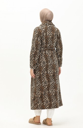 Morgenmantel aus Fleece mit Leopardenmuster und Gürtel 00010A-02 Nerz 00010A-02