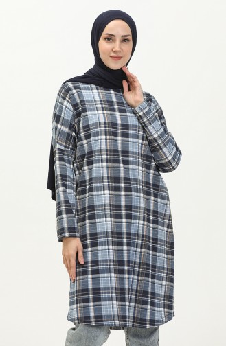 Plaid Bat Sleeve Tunic 8561-01 Navy Blue 8561-01