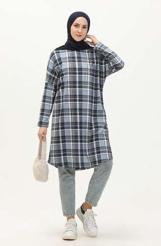 Plaid Bat Sleeve Tunic 8561-01 Navy Blue 8561-01