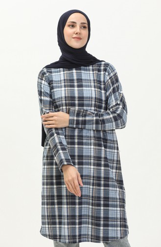 Plaid Bat Sleeve Tunic 8561-01 Navy Blue 8561-01