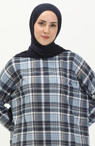 Plaid Bat Sleeve Tunic 8561-01 Navy Blue 8561-01