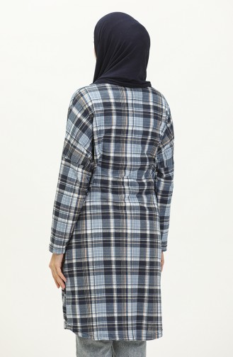 Plaid Bat Sleeve Tunic 8561-01 Navy Blue 8561-01