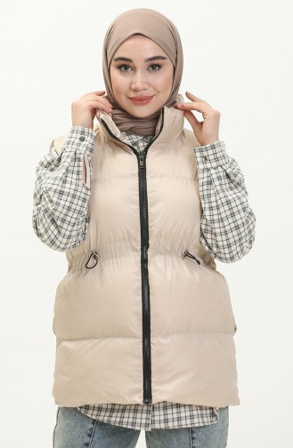 Shirred Waist Puffer Vest 9011-05 Beige 9011-05