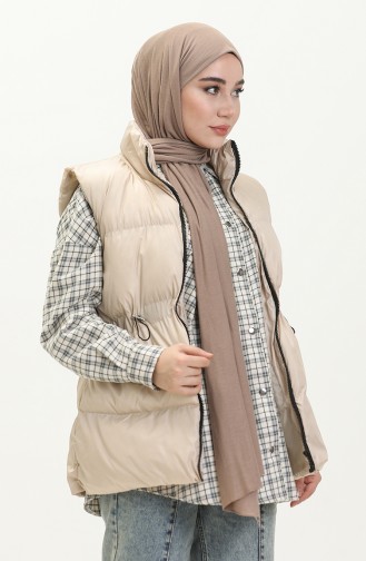 Shirred Waist Puffer Vest 9011-05 Beige 9011-05