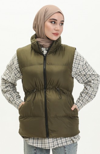 Pufferweste mit gefältelte Taille 9011-06 Khaki 9011-06