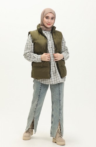 Pufferweste mit gefältelte Taille 9011-06 Khaki 9011-06