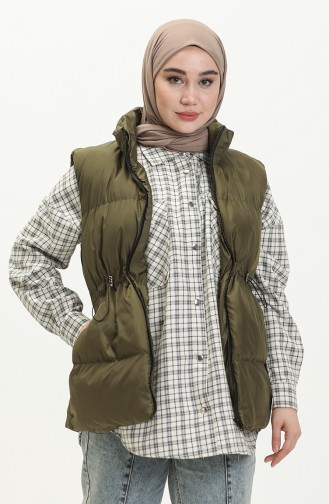 Pufferweste mit gefältelte Taille 9011-06 Khaki 9011-06