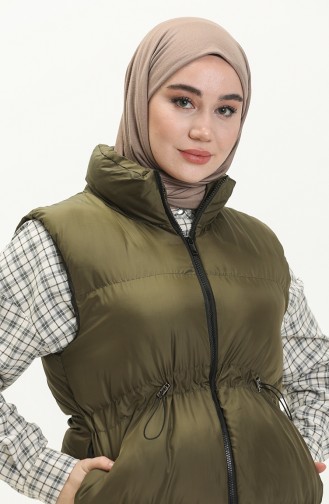 Pufferweste mit gefältelte Taille 9011-06 Khaki 9011-06