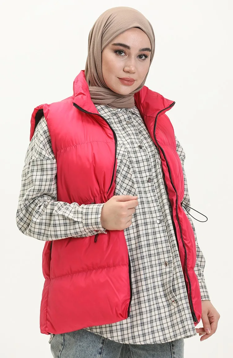 Pufferweste mit gefältelte Taille 9011-07 Fuchsia 9011-07