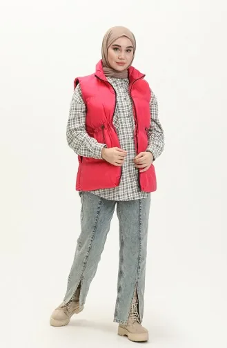Pufferweste mit gefältelte Taille 9011-07 Fuchsia 9011-07