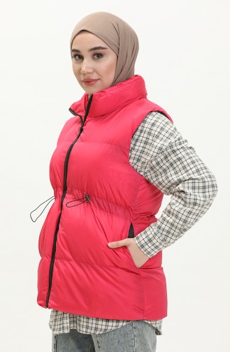 Gilet Matelassé Taille Plissée 9011-07 Fushia 9011-07