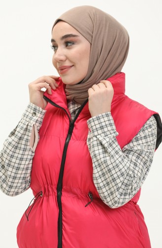 Gilet Matelassé Taille Plissée 9011-07 Fushia 9011-07