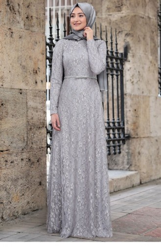Gray Hijab Evening Dress 483