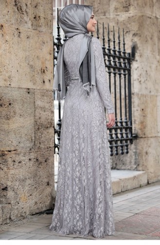 Gray Hijab Evening Dress 483