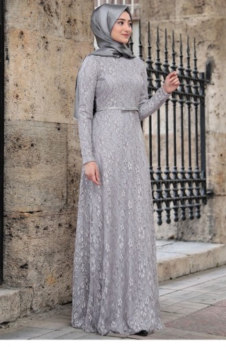 Gray Hijab Evening Dress 483