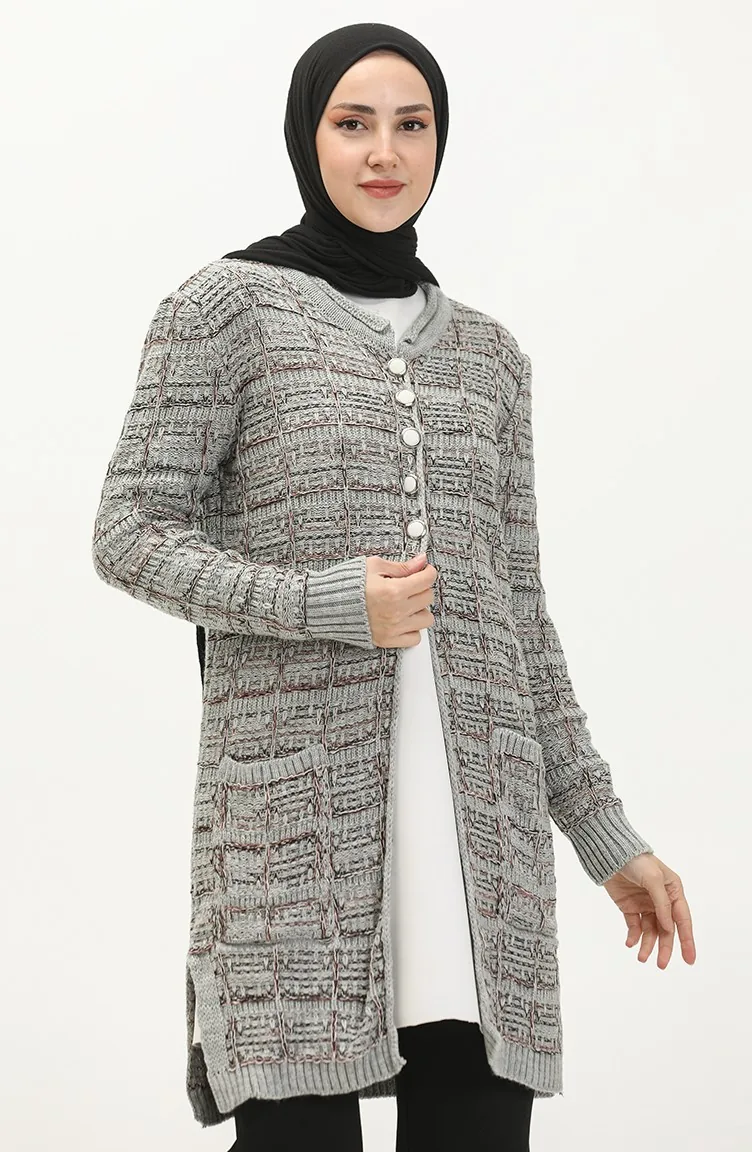 Triko Düğmeli Hırka 80061-10 Gri