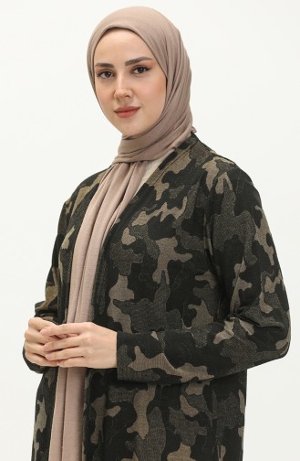 Desenli Uzun Hırka 8566-01 Kahverengi
