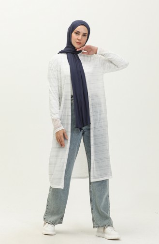 Cardigan Long Argenté 8569-01 Blanc 8569-01