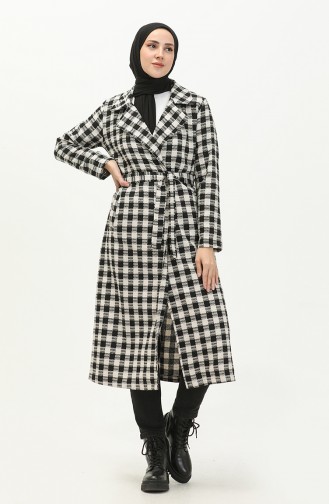 Plaid Belted Cape 5507-02 Black White 5507-02