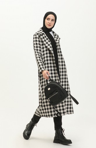 Plaid Belted Cape 5507-02 Black White 5507-02