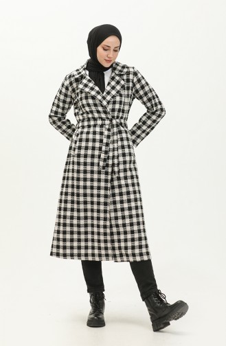 Plaid Belted Cape 5507-02 Black White 5507-02