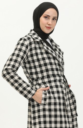 Plaid Belted Cape 5507-02 Black White 5507-02