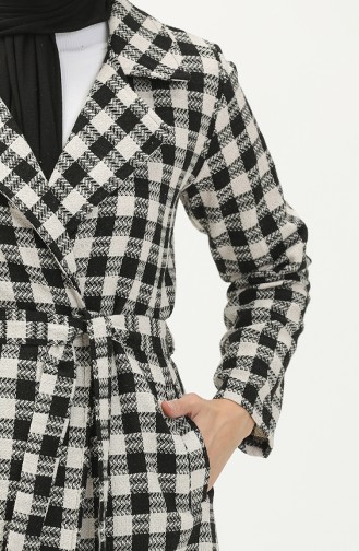 Plaid Belted Cape 5507-02 Black White 5507-02