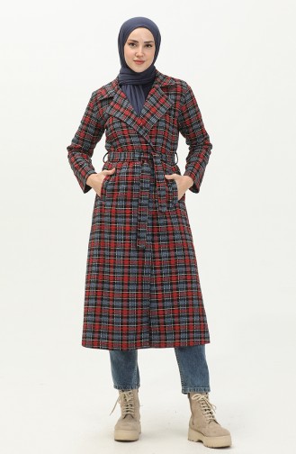 Ecossai gemustertes Cape mit Gürtel 5508-02 Rot-Indigo 5508-02