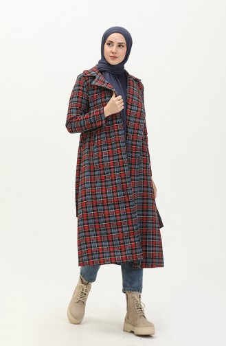 Ecossai gemustertes Cape mit Gürtel 5508-02 Rot-Indigo 5508-02