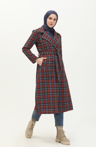 Ecossai gemustertes Cape mit Gürtel 5508-02 Rot-Indigo 5508-02