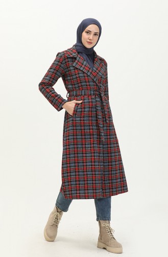 Plaid Belted Cape 5508-02 Red Indigo 5508-02