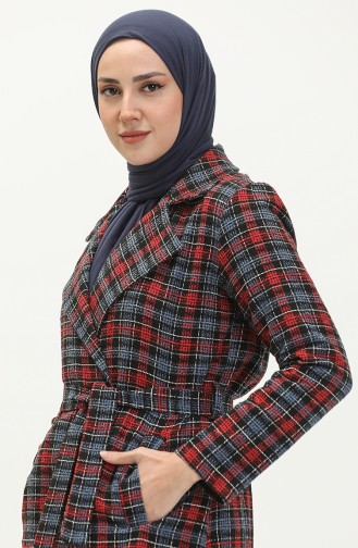 Ecossai gemustertes Cape mit Gürtel 5508-02 Rot-Indigo 5508-02