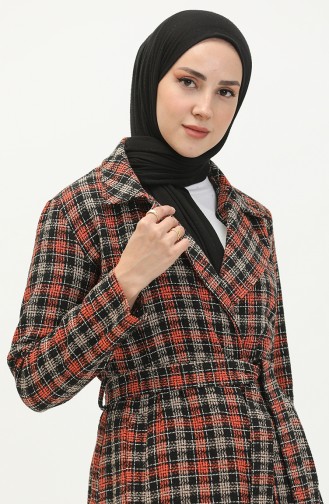 Ekose Desenli Kuşaklı Kap 5508-04 Kiremit Vizon