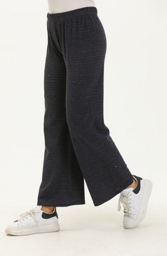 Elastic Waist Wide Leg Pants 1630-01 Navy Blue 1630-01